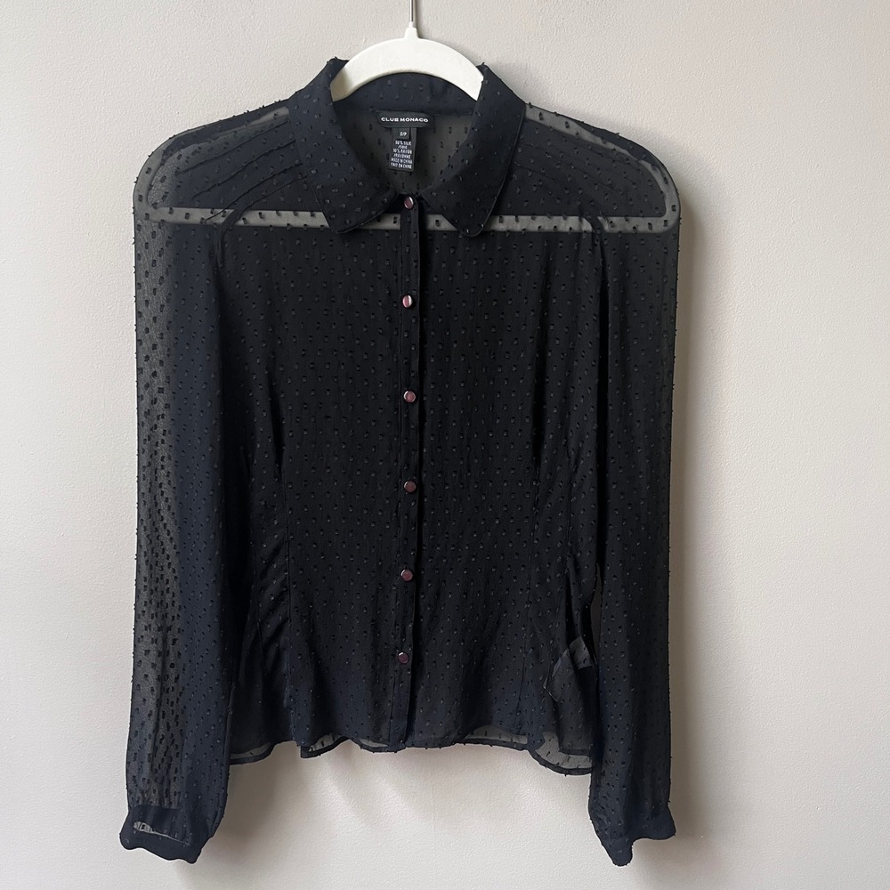 Vintage Club Monaco Blouse Women's Small Silk Blend Semi Sheer Feminine Coquette